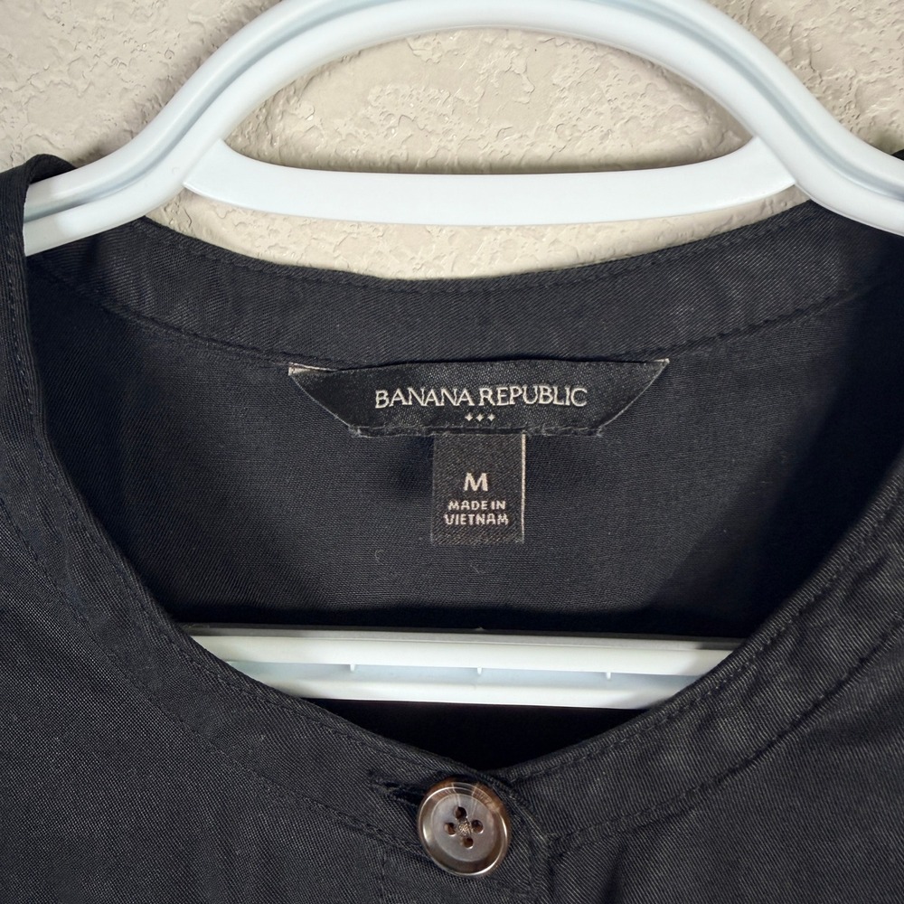 Banana Republic Utility Dress Womens M Black Tencel Button Front Cuffed Sleeve - Picture 5 of 9